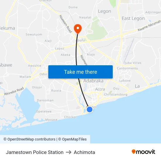 Jamestown Police Station to Achimota map
