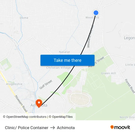 Clinic/ Police Container to Achimota map