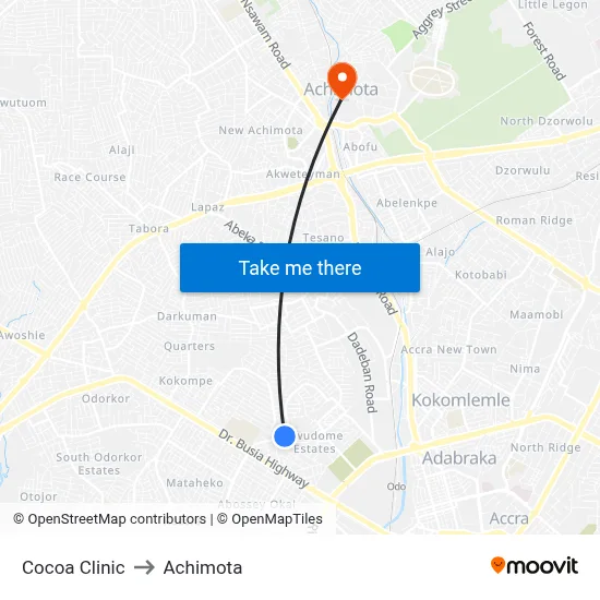 Cocoa Clinic to Achimota map