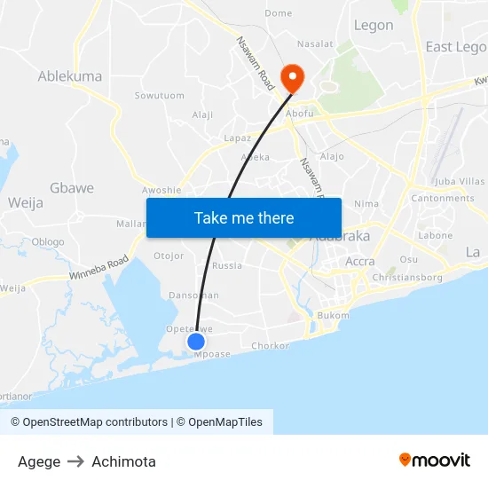 Agege to Achimota map