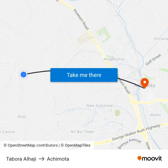 Tabora Alhaji to Achimota map