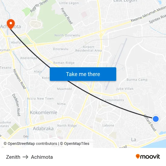 Zenith to Achimota map