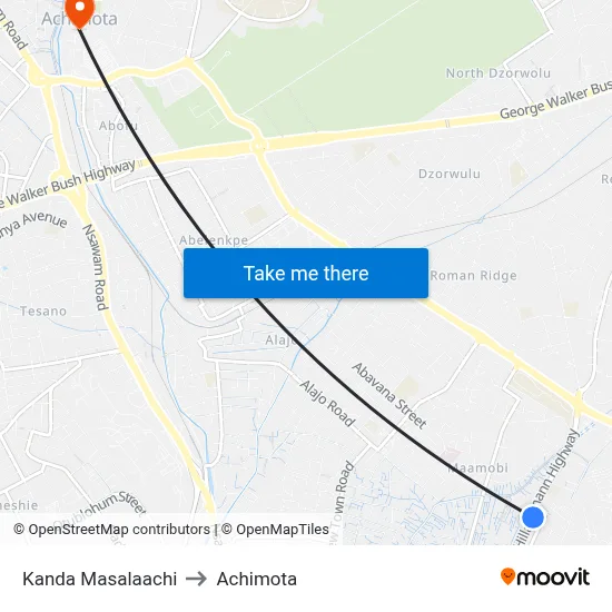 Kanda Masalaachi to Achimota map