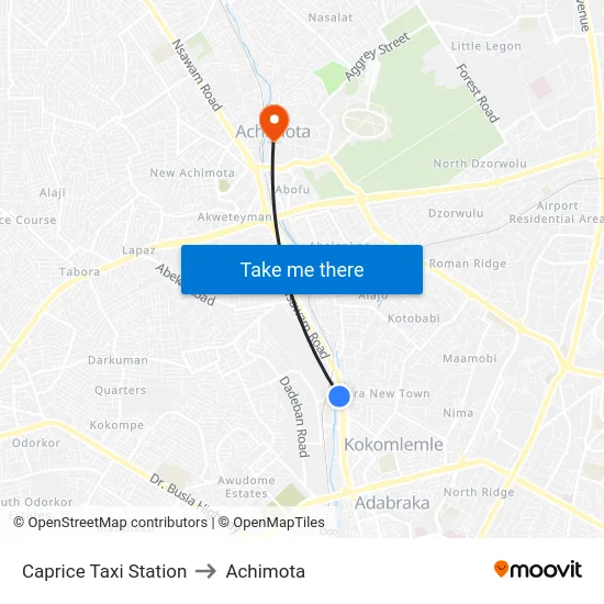Caprice Taxi Station to Achimota map