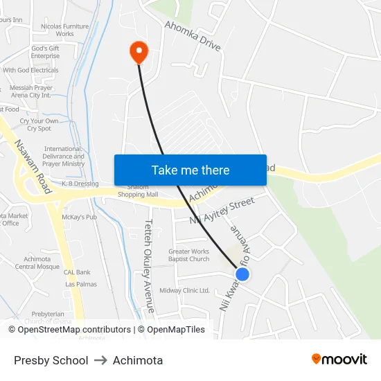 Presby School to Achimota map