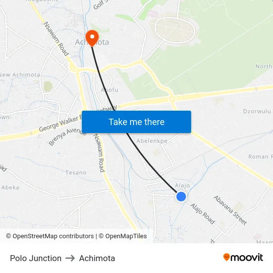 Polo Junction to Achimota map