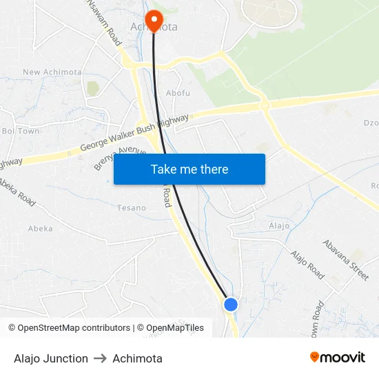 Alajo Junction to Achimota map