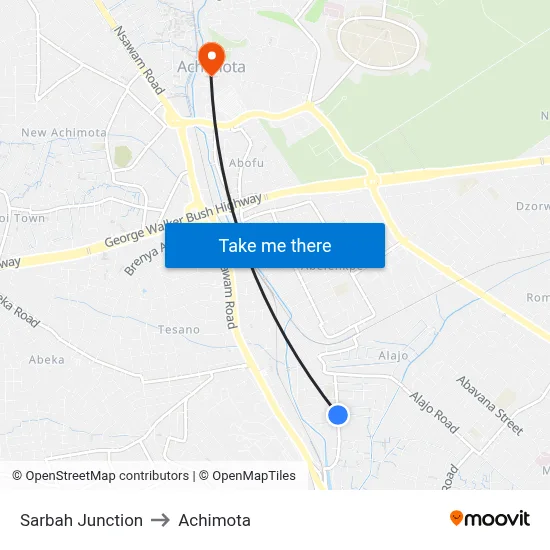 Sarbah Junction to Achimota map