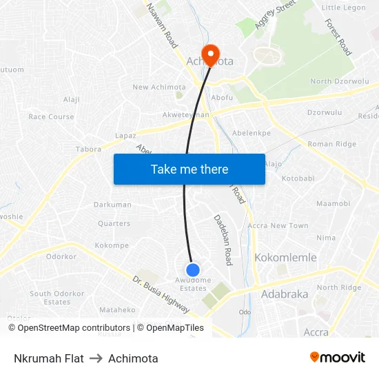 Nkrumah Flat to Achimota map