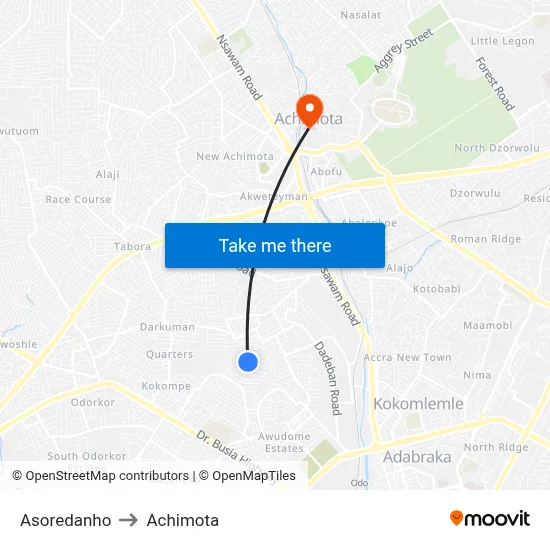 Asoredanho to Achimota map