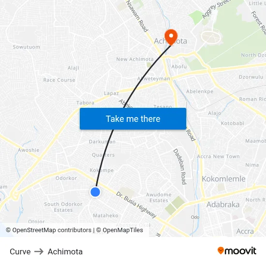 Curve to Achimota map