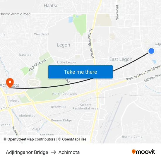 Adjiringanor Bridge to Achimota map