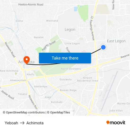 Yeboah to Achimota map