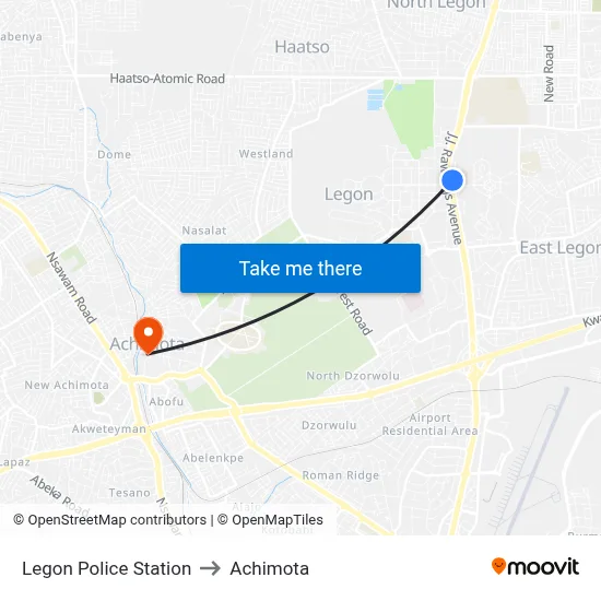 Legon Police Station to Achimota map