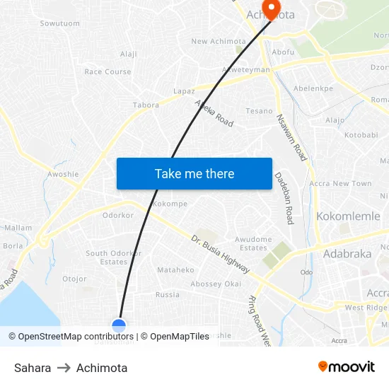 Sahara to Achimota map