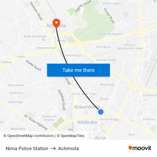 Nima Police Station to Achimota map