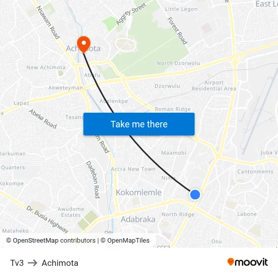 Tv3 to Achimota map