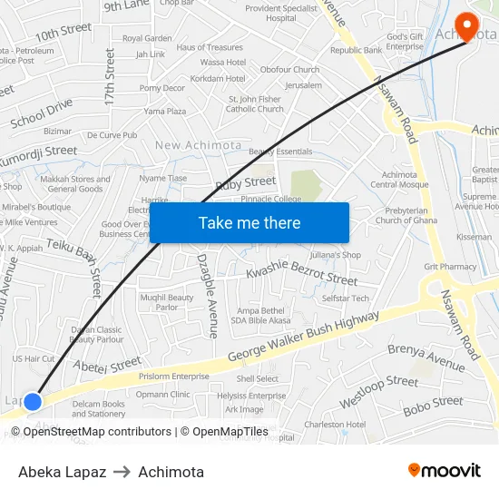 Abeka Lapaz to Achimota map