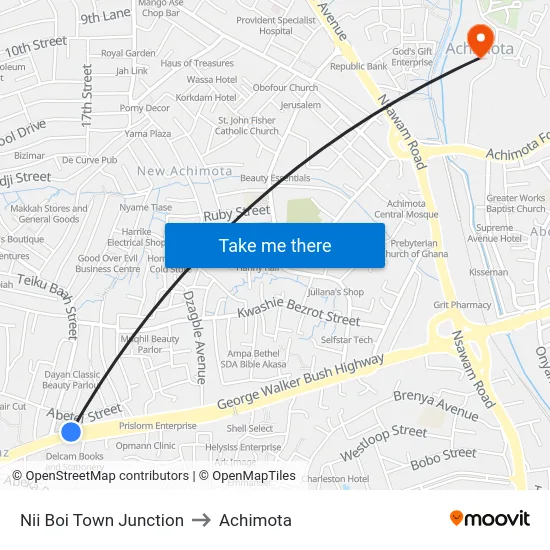 Nii Boi Town Junction to Achimota map