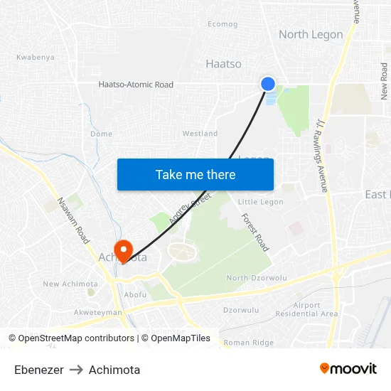 Ebenezer to Achimota map