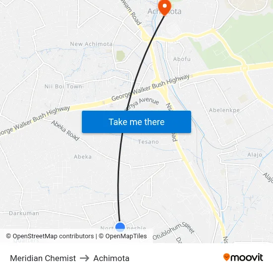 Meridian Chemist to Achimota map