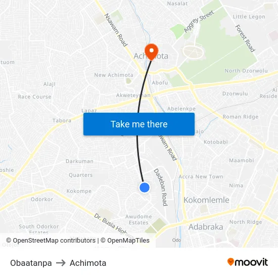 Obaatanpa to Achimota map