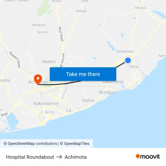 Hospital Roundabout to Achimota map