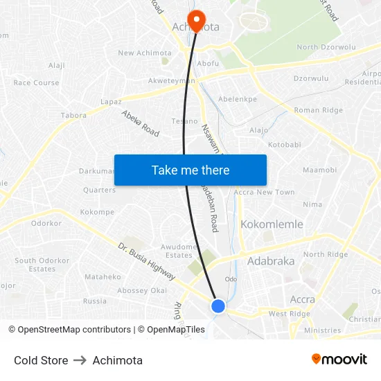 Cold Store to Achimota map