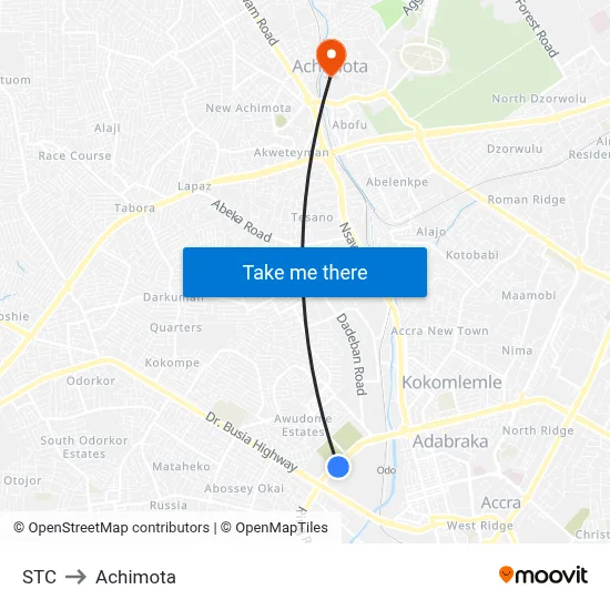 STC to Achimota map