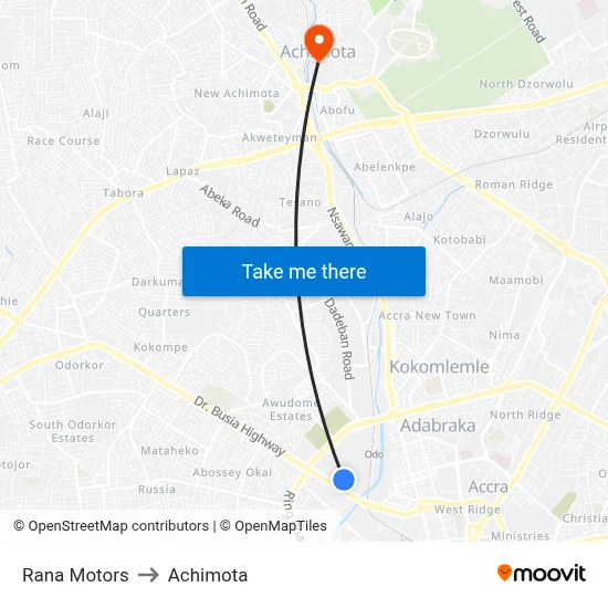 Rana Motors to Achimota map