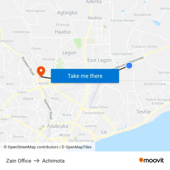 Zain Office to Achimota map