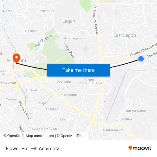 Flower Pot to Achimota map