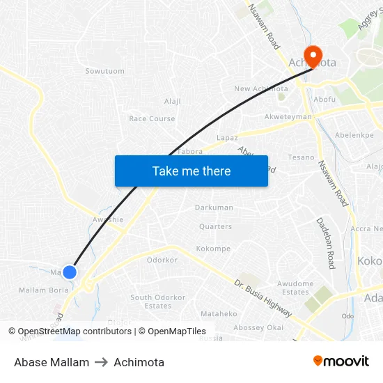 Abase Mallam to Achimota map