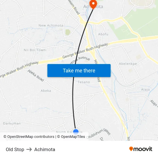 Old Stop to Achimota map