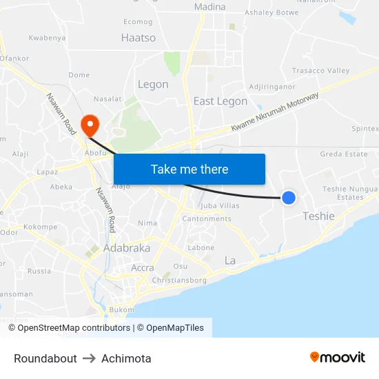 Roundabout to Achimota map