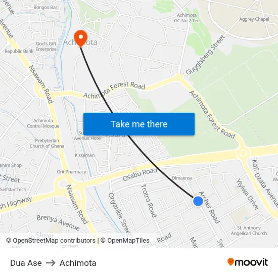 Dua Ase to Achimota map