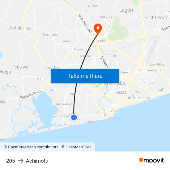 205 to Achimota map