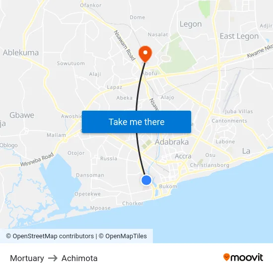 Mortuary to Achimota map