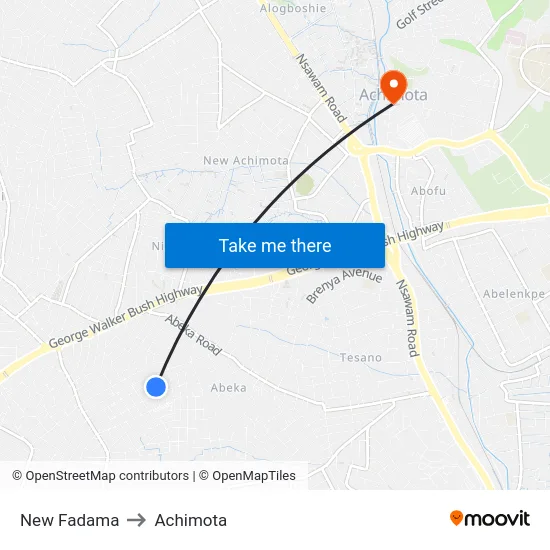 New Fadama to Achimota map