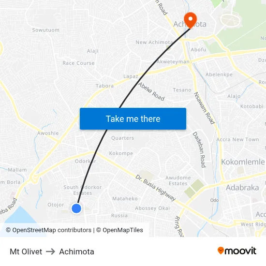 Mt Olivet to Achimota map