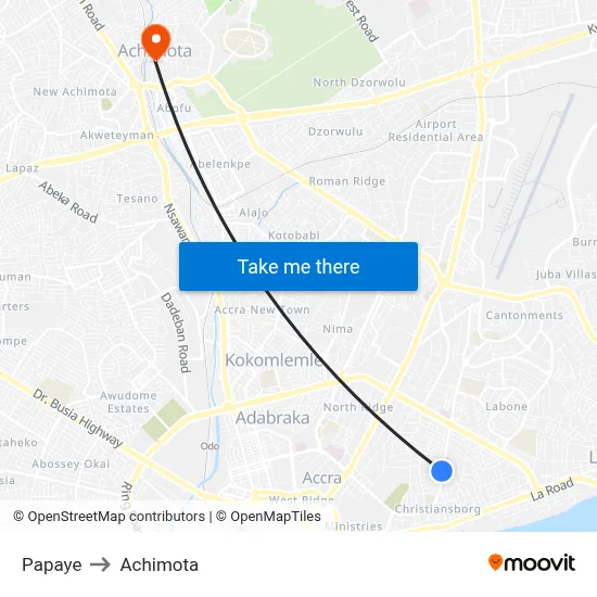 Papaye to Achimota map