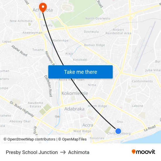 Presby School Junction to Achimota map