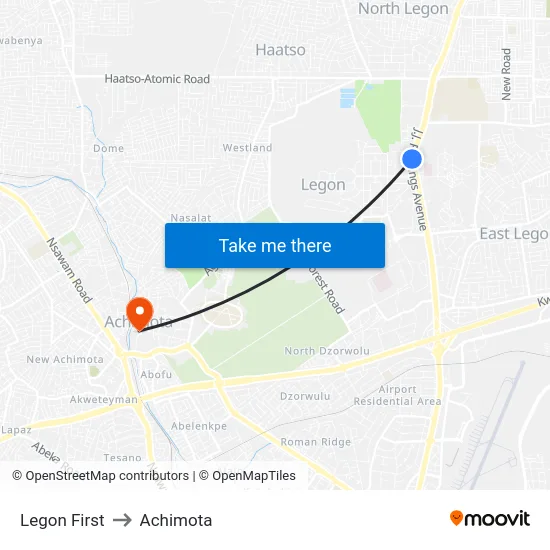 Legon First to Achimota map
