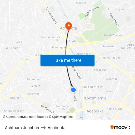 Ashfoam Junction to Achimota map
