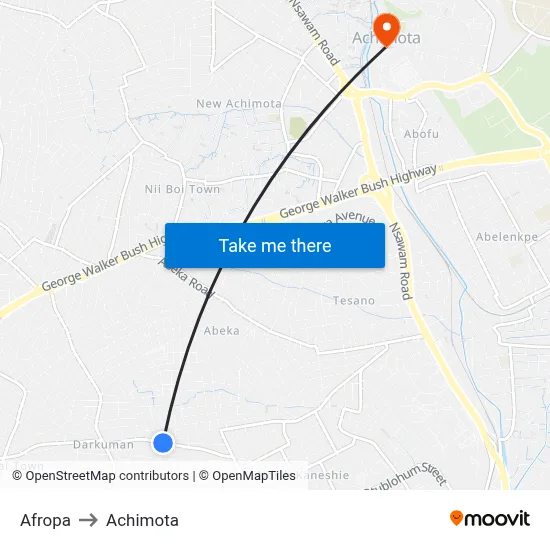 Afropa to Achimota map