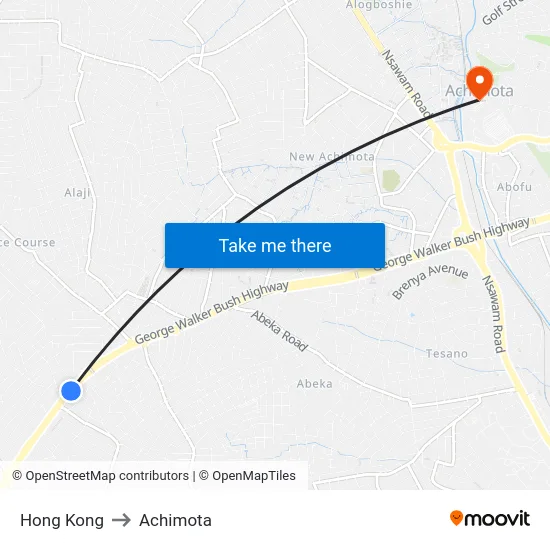 Hong Kong to Achimota map