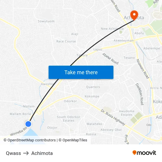 Qwass to Achimota map