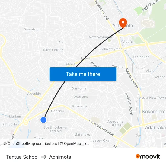 Tantua School to Achimota map