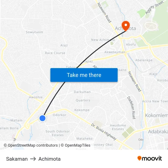Sakaman to Achimota map