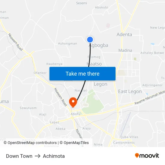 Down Town to Achimota map